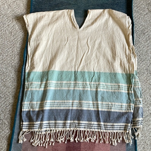 Tribe Alive Cream and Blue Accent Beach Kimono Swim Cover - Picture 8 of 14